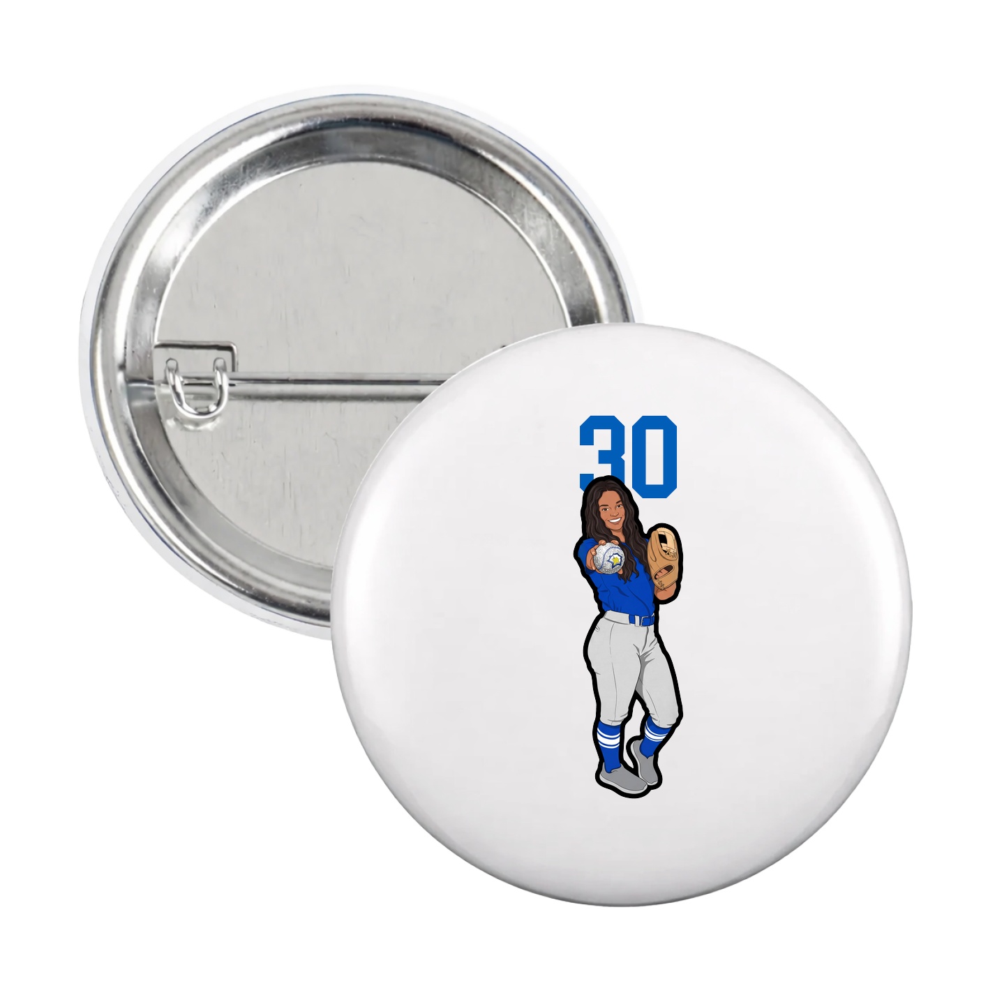 Game Day Button — Number Top in White