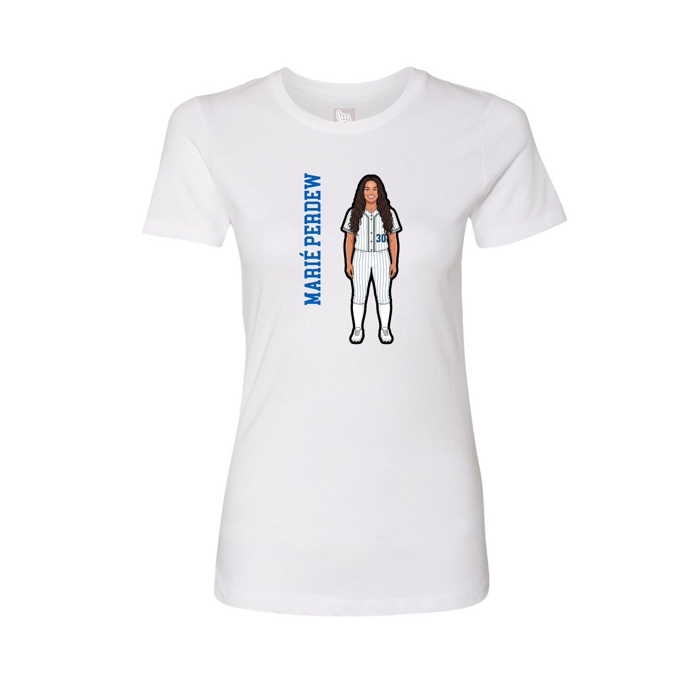 Womens Tee — Name Vertical in White
