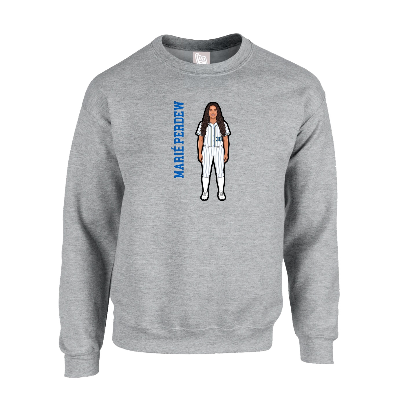 Fleece Crew — Name Vertical in Grey