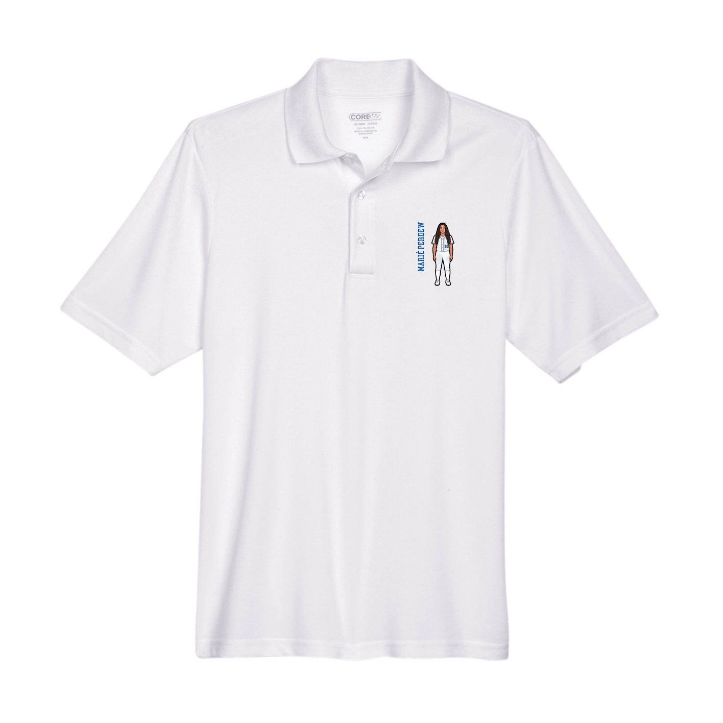 Performance Polo — Name Vertical in White