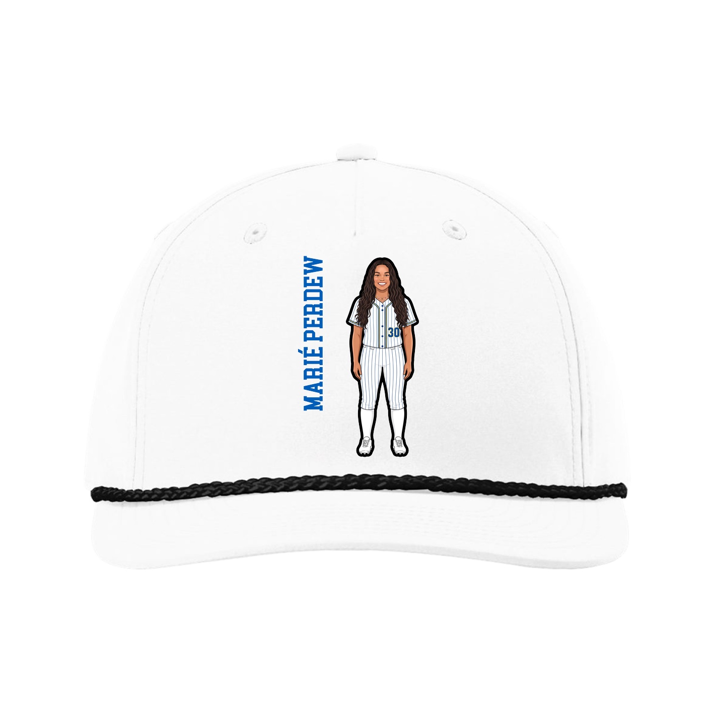 Five-Panel Classic Rope Cap — Name Vertical in White