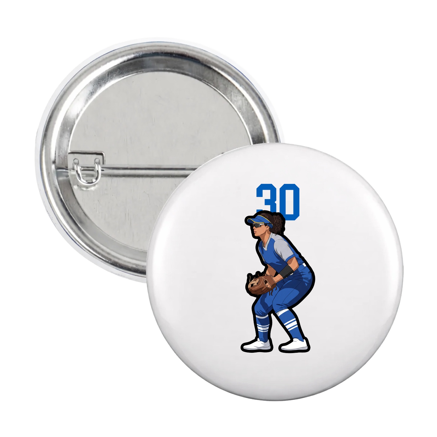 Game Day Button — Number Top in White
