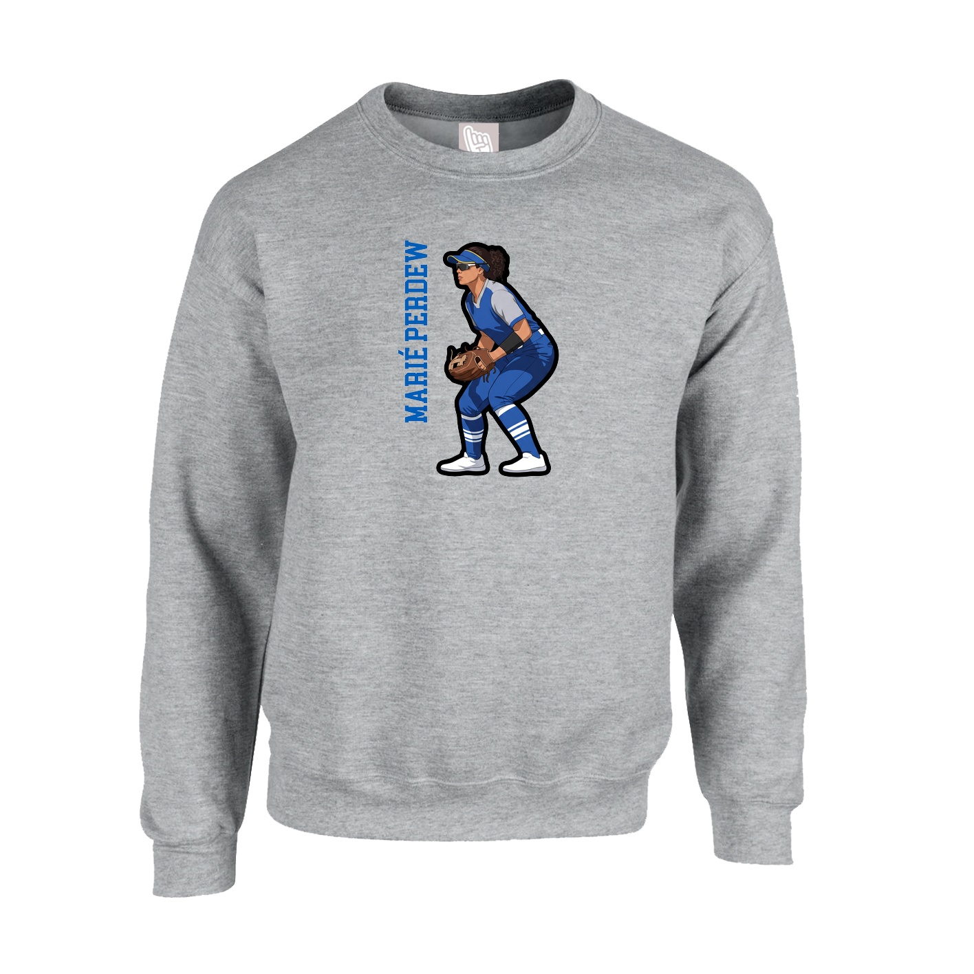 Fleece Crew — Name Vertical in Grey