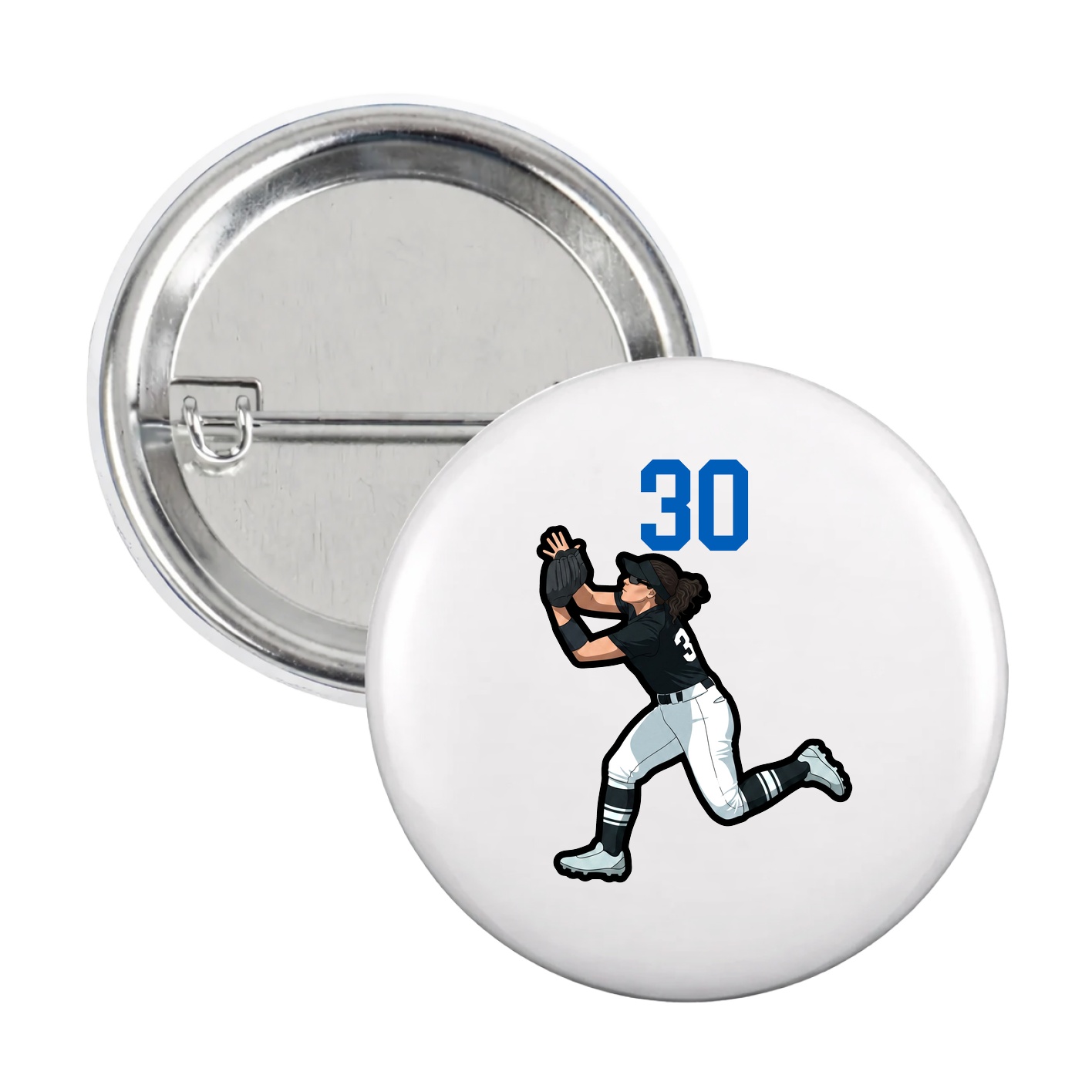 Game Day Button — Number Top in White
