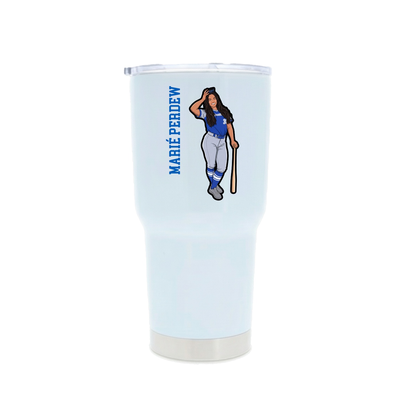 30oz Stainless Steel Tumbler — Name Vertical in White