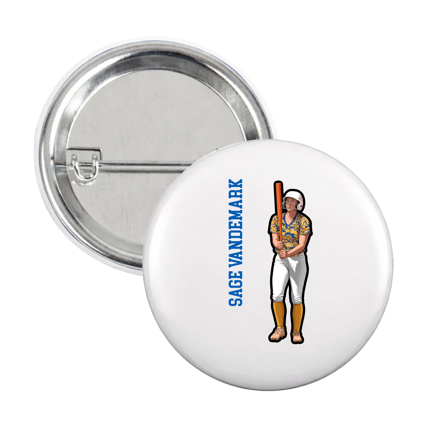 Game Day Button — Name Vertical in White