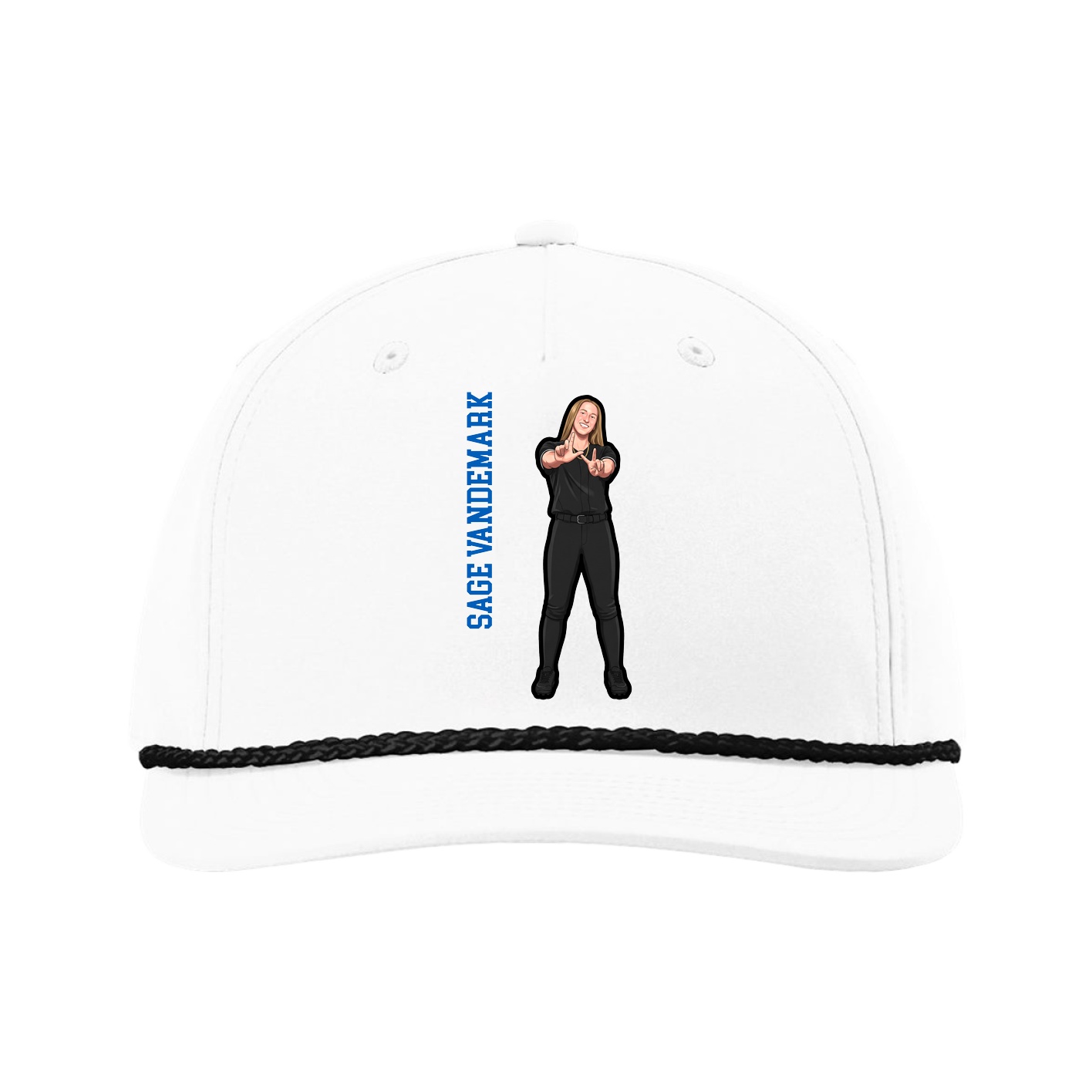 Five-Panel Classic Rope Cap — Name Vertical in White