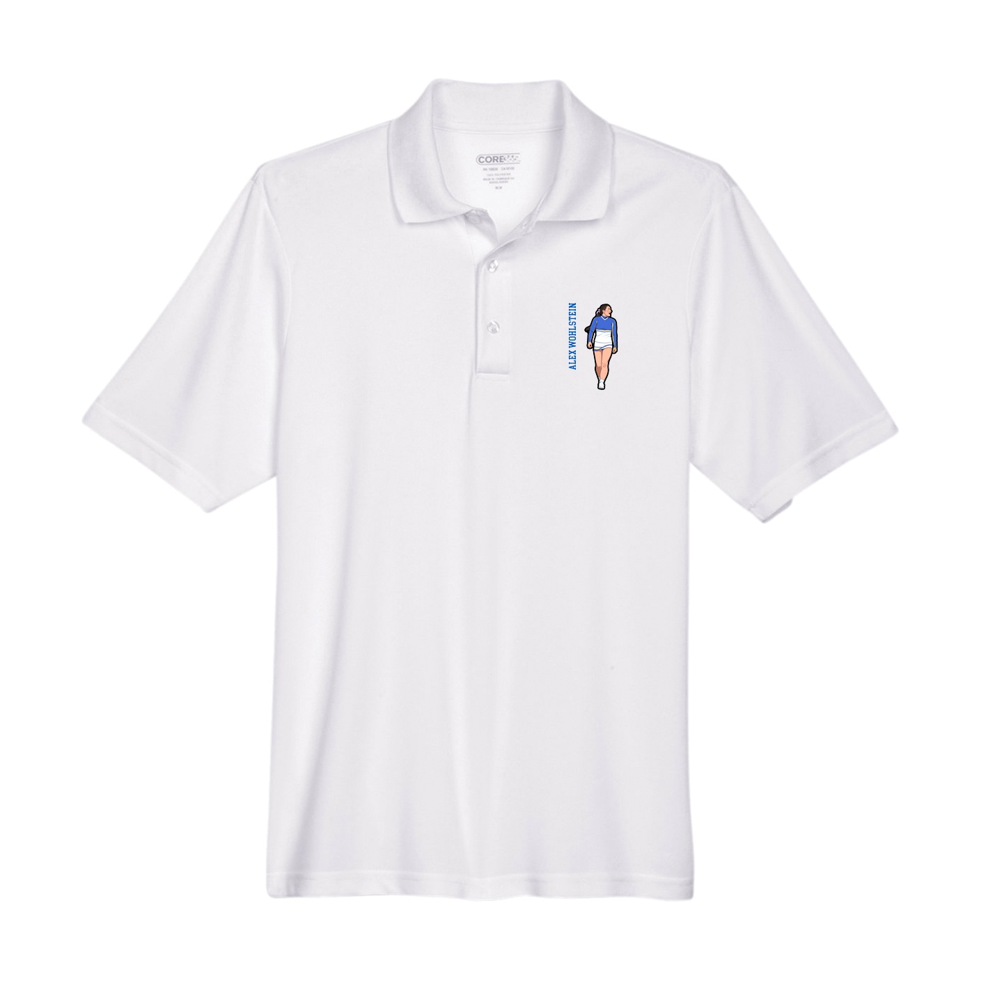 Performance Polo — Name Vertical in White