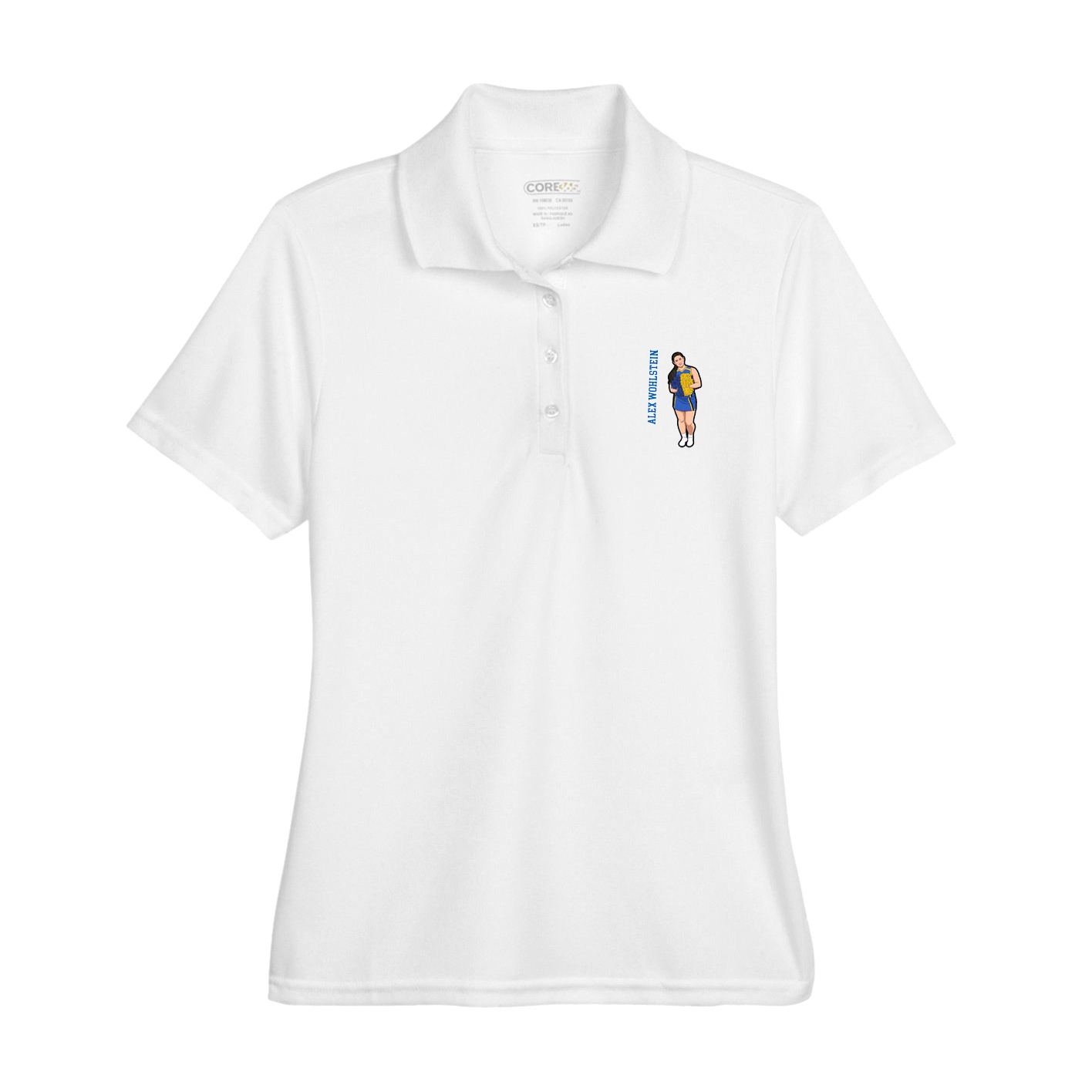 Womens Performance Polo — Name Vertical in White