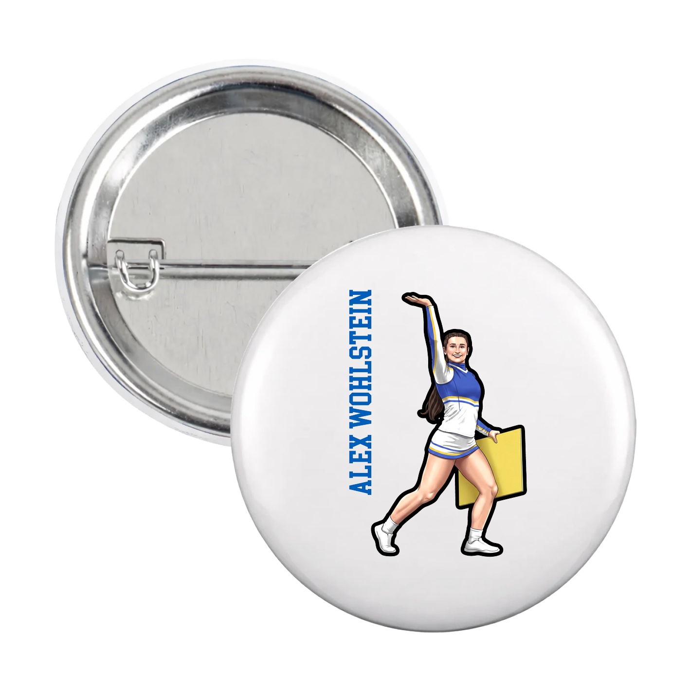Game Day Button — Name Vertical in White