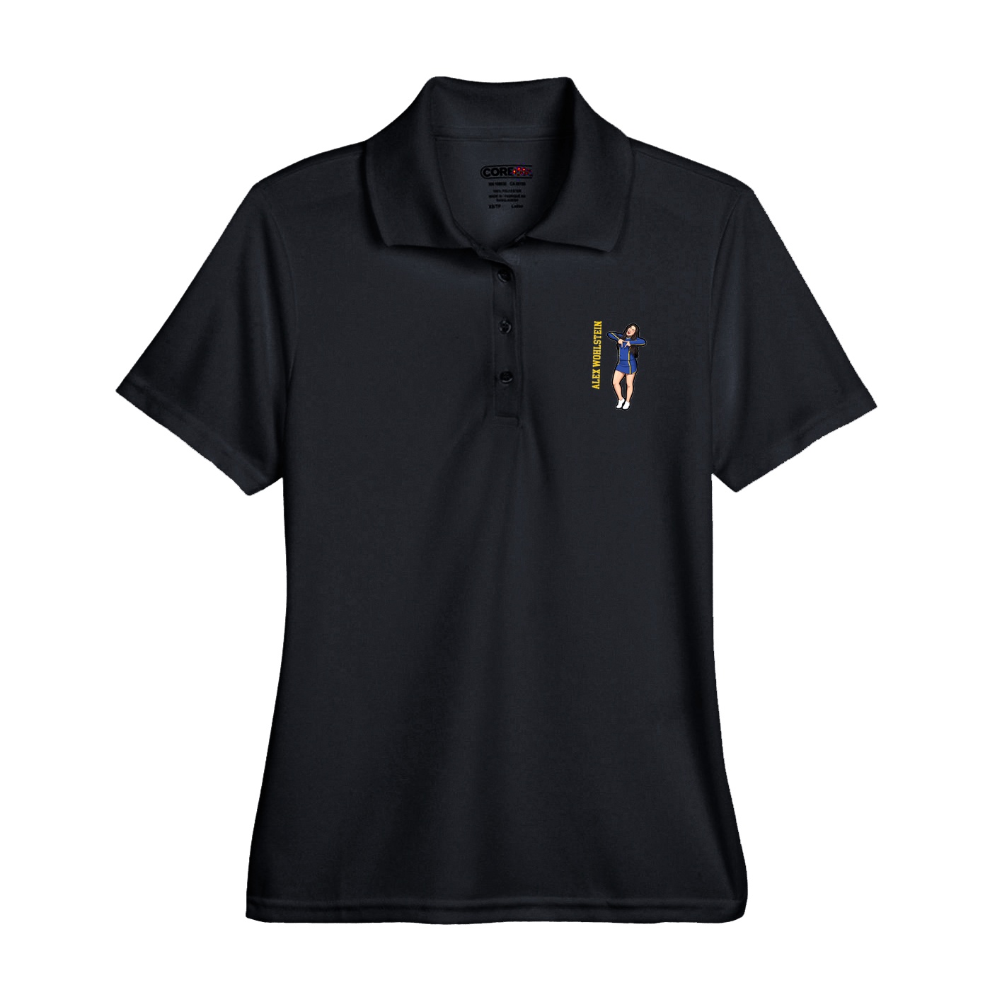 Womens Performance Polo — Name Vertical in Black