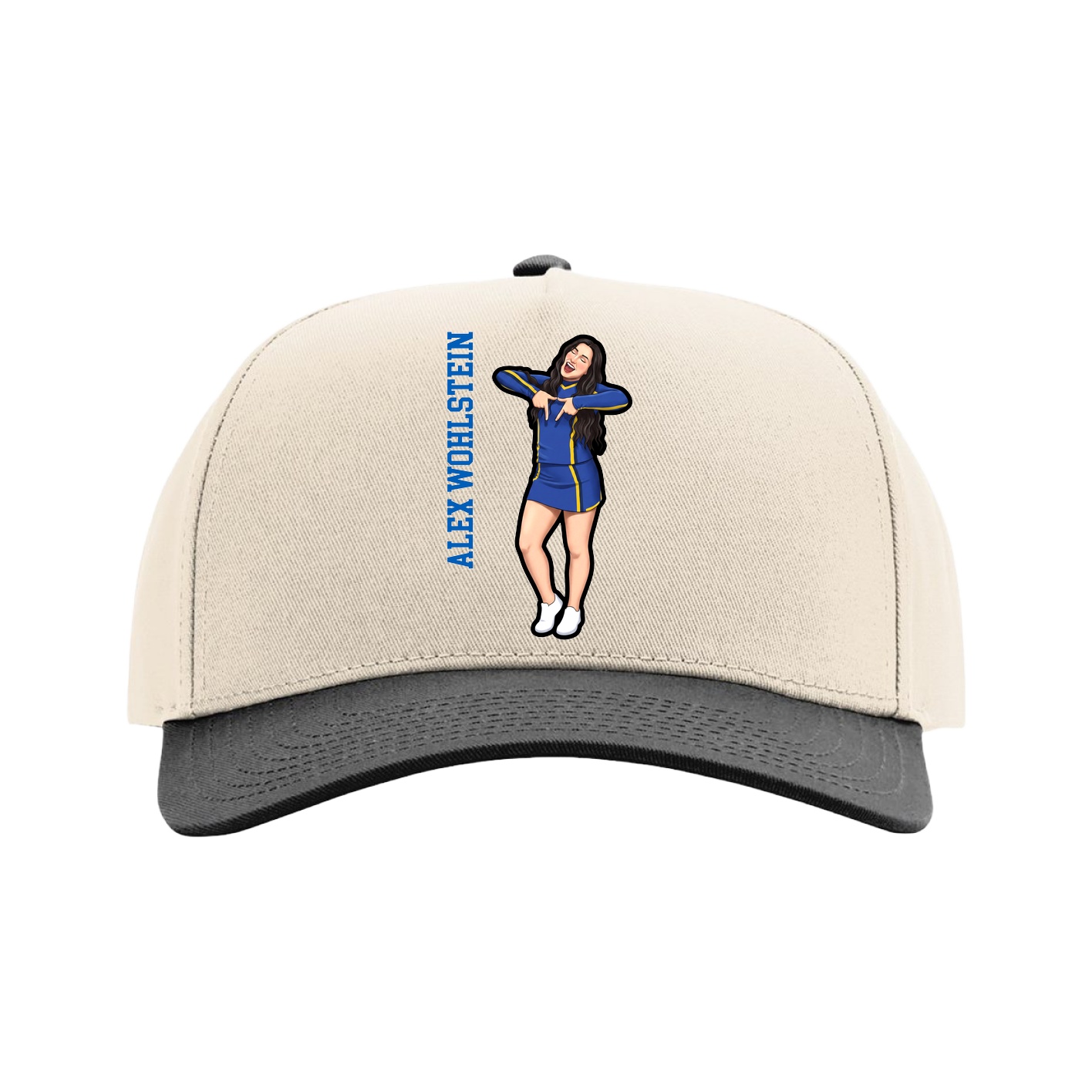 Full Fabric Five-Panel Champ Cap — Name Vertical in Cream/Black
