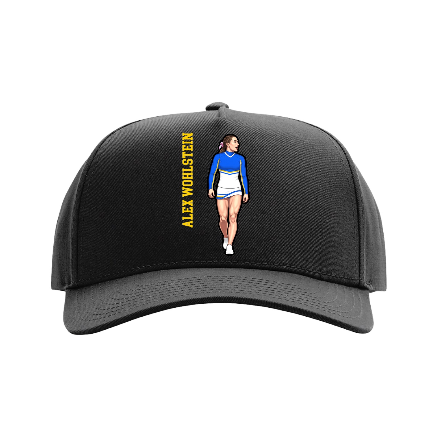 Full Fabric Five-Panel Champ Cap — Name Vertical in Black