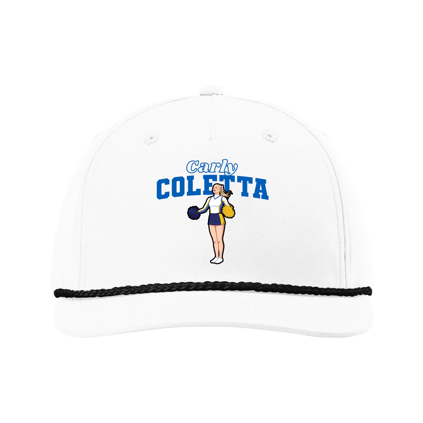 Five-Panel Classic Rope Cap — Name Arch in White