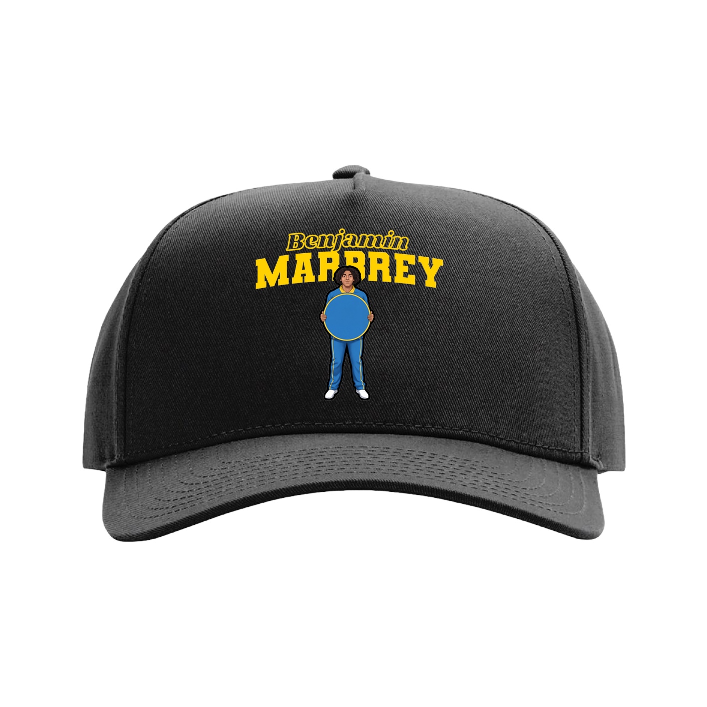 Full Fabric Five-Panel Champ Cap — Name Arch in Black