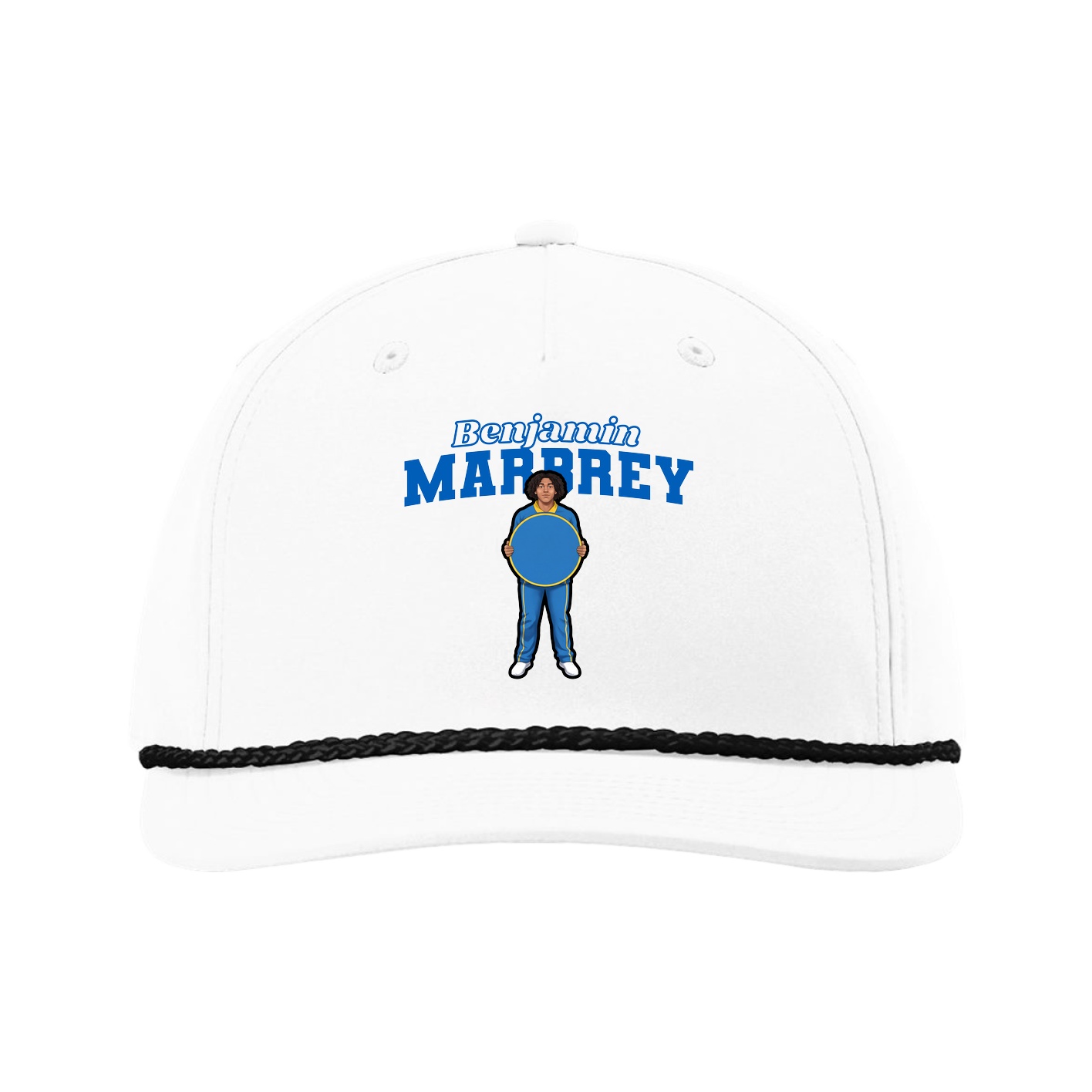 Five-Panel Classic Rope Cap — Name Arch in White