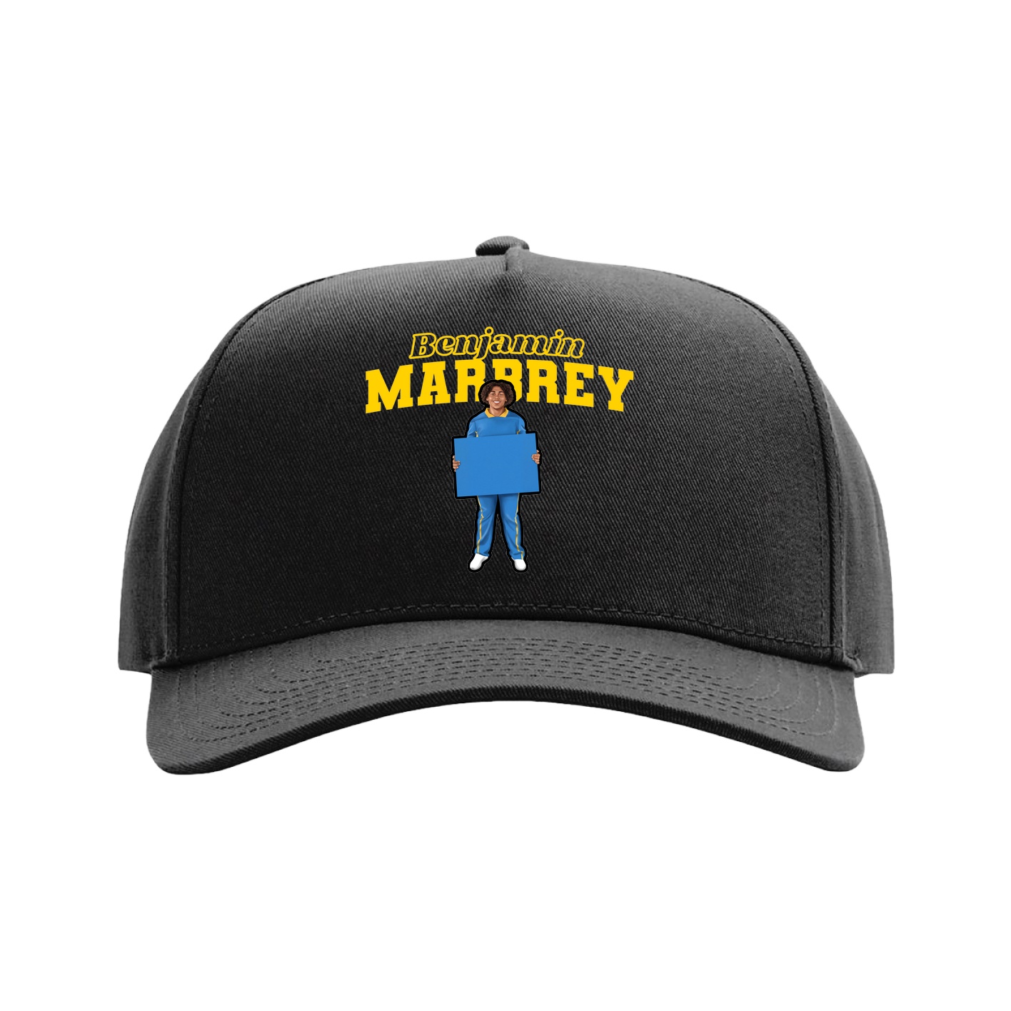 Full Fabric Five-Panel Champ Cap — Name Arch in Black