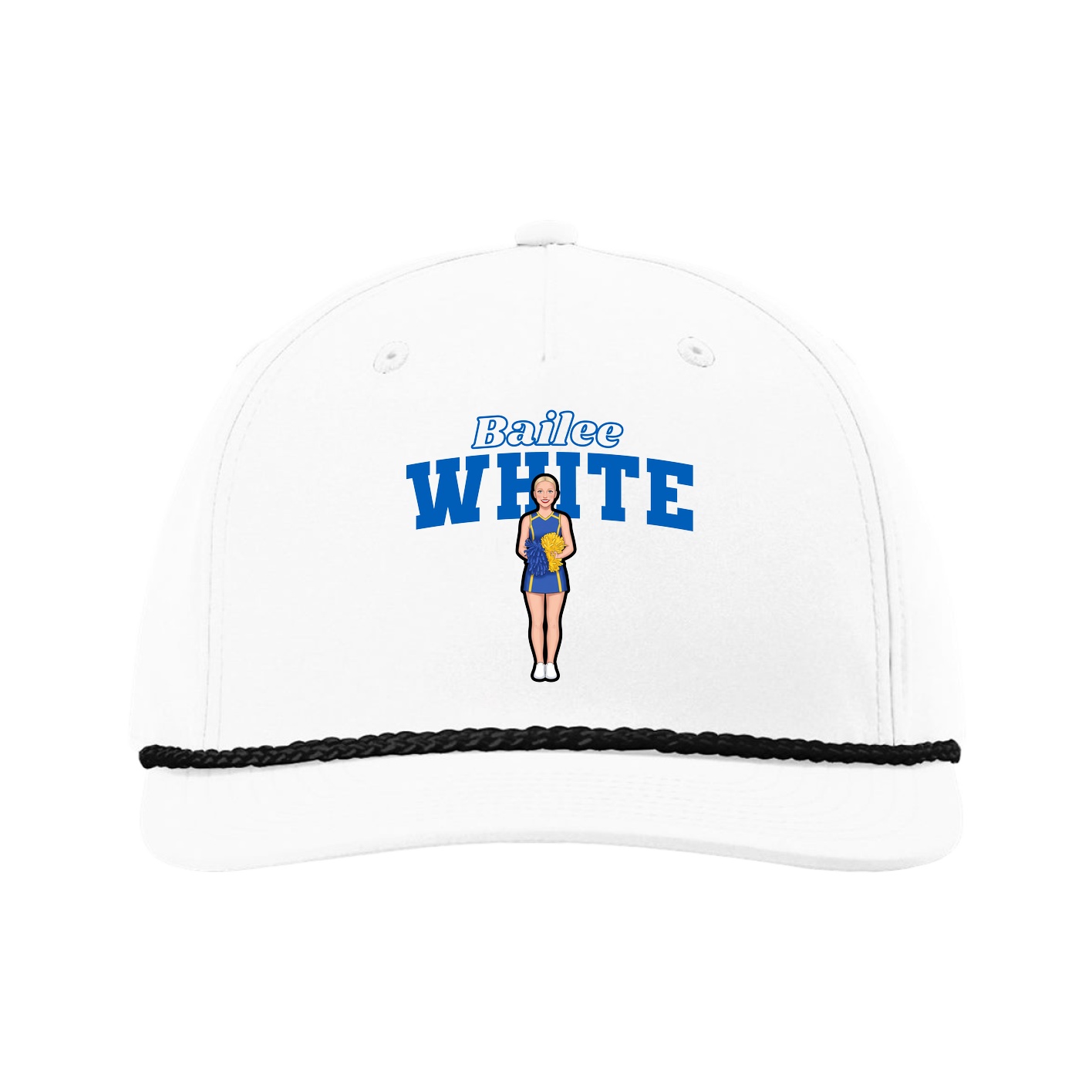 Five-Panel Classic Rope Cap — Name Arch in White
