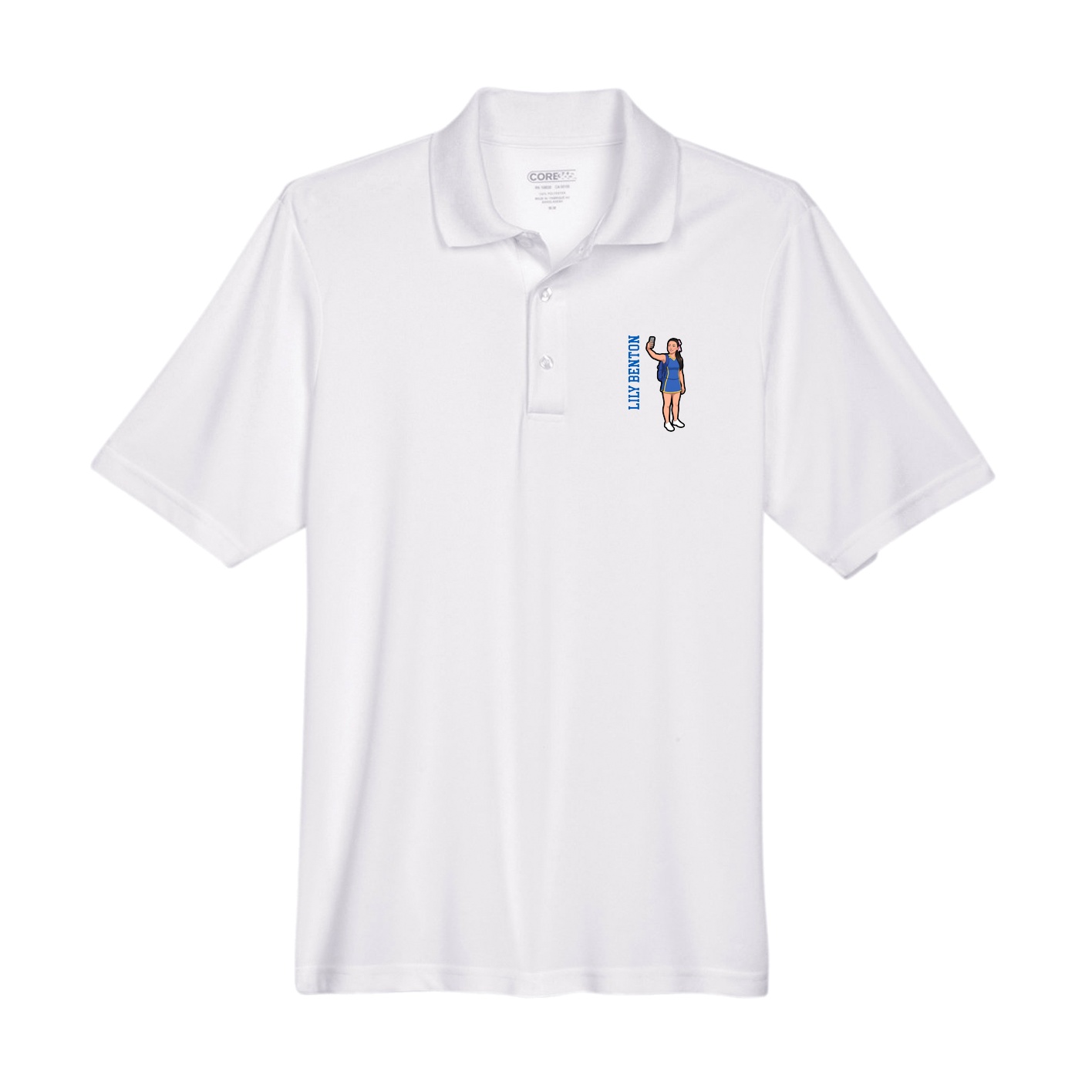 Performance Polo — Name Vertical in White