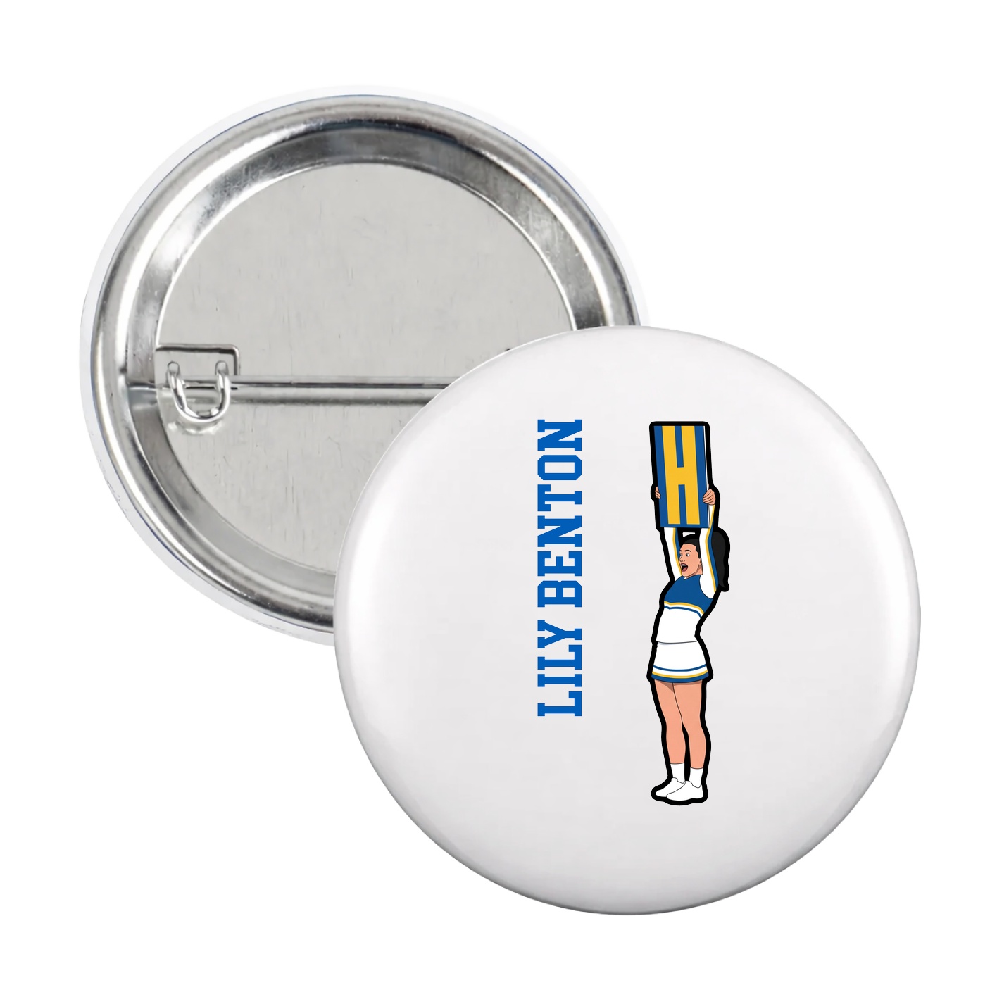 Game Day Button — Name Vertical in White