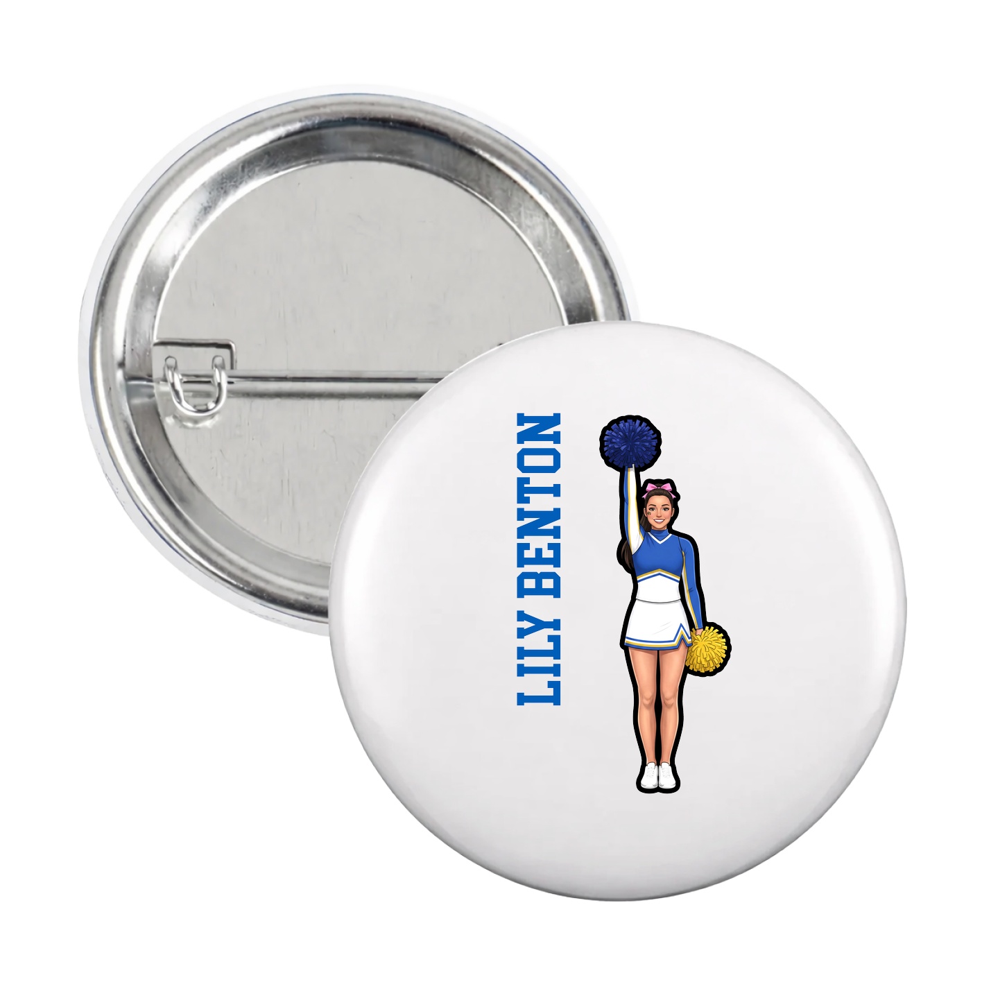 Game Day Button — Name Vertical in White