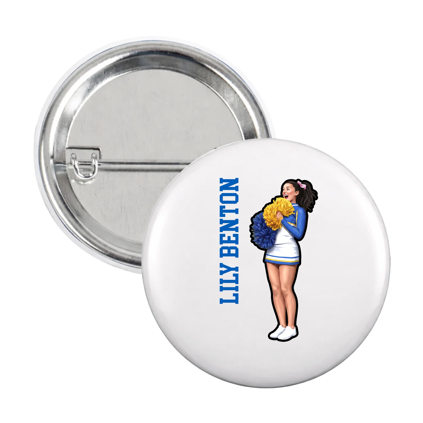 Game Day Button — Name Vertical in White