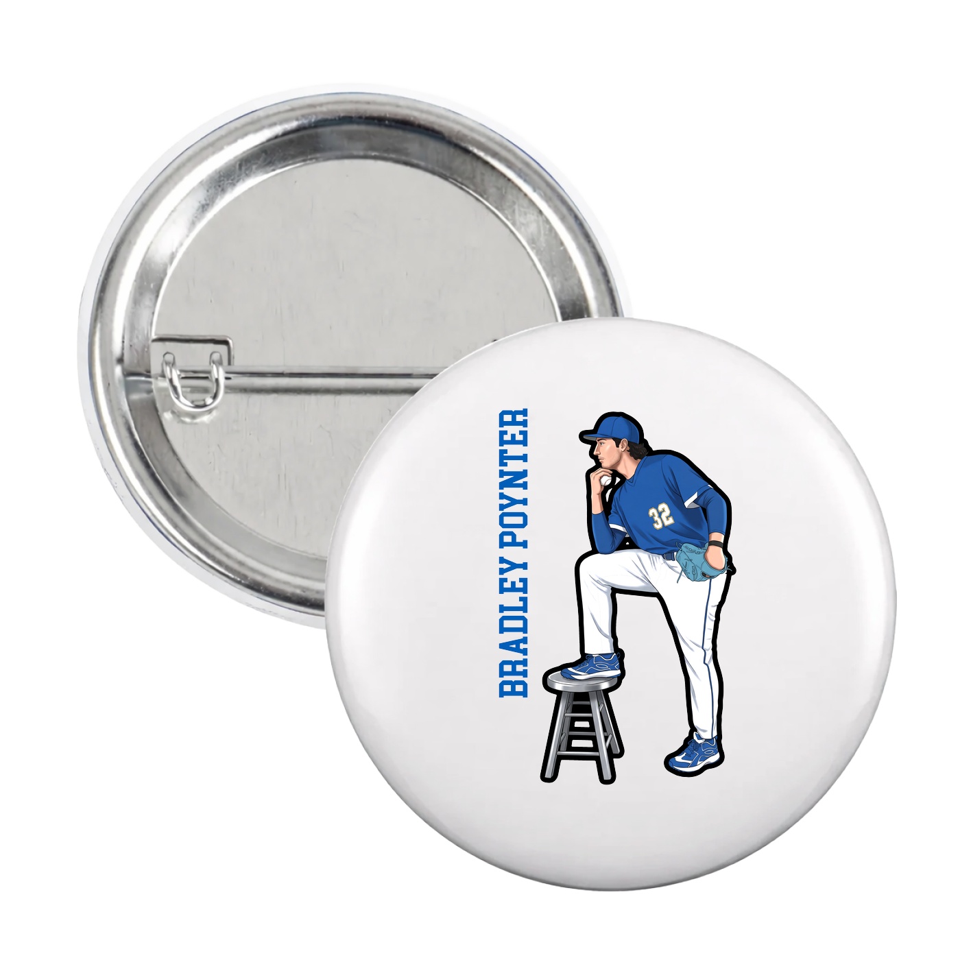Game Day Button — Name Vertical in White