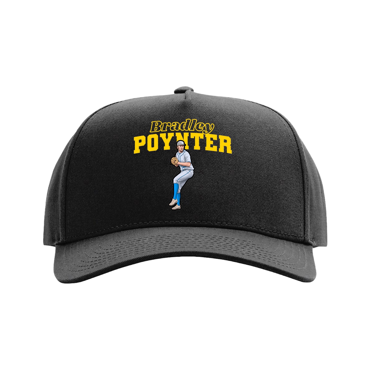 Full Fabric Five-Panel Champ Cap — Name Arch in Black
