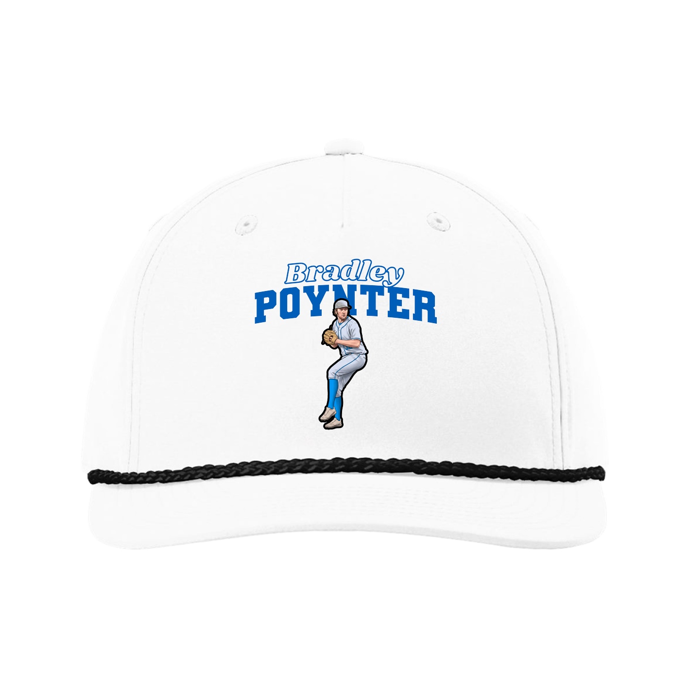 Five-Panel Classic Rope Cap — Name Arch in White