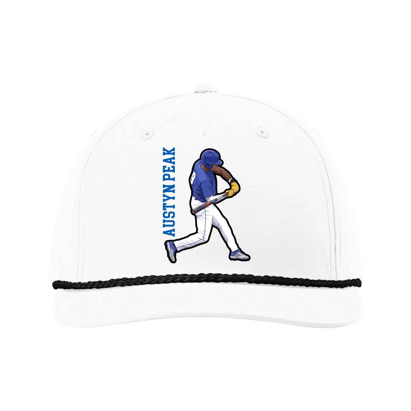 Five-Panel Classic Rope Cap — Name Vertical in White