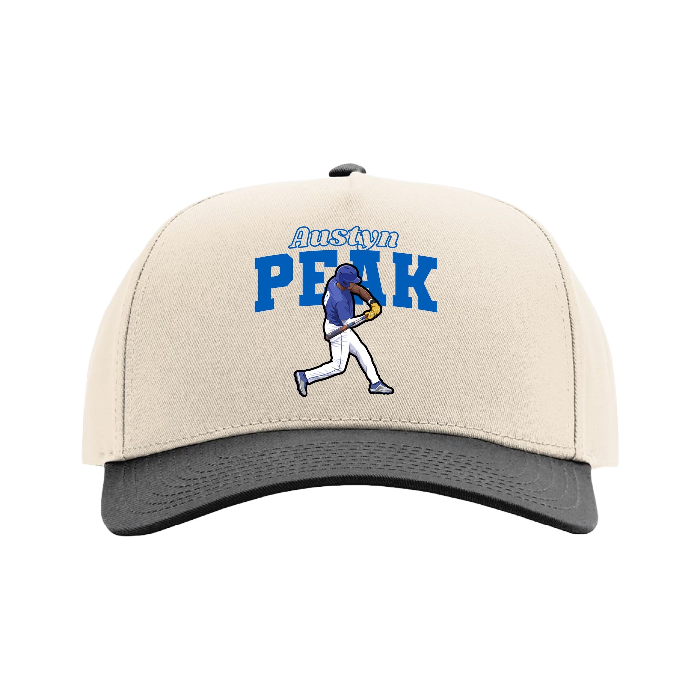 Full Fabric Five-Panel Champ Cap — Name Arch in Cream/Black
