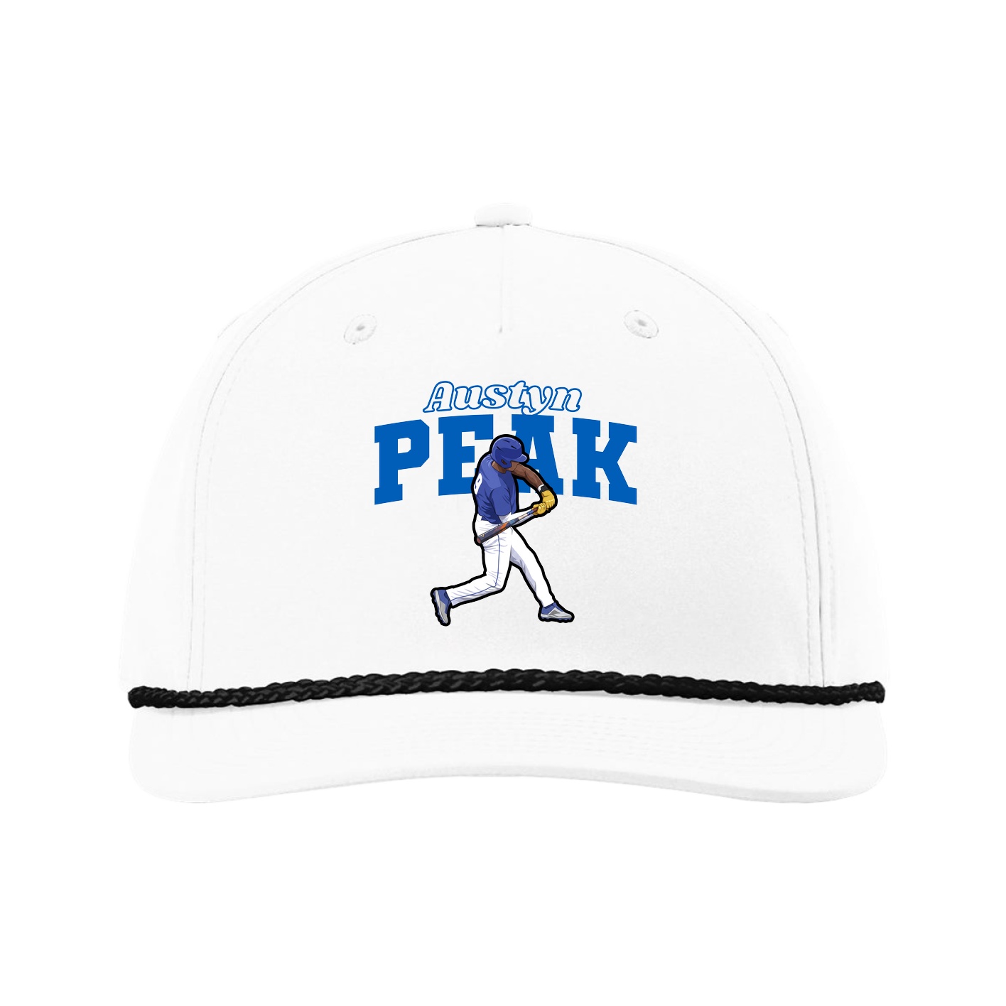 Five-Panel Classic Rope Cap — Name Arch in White