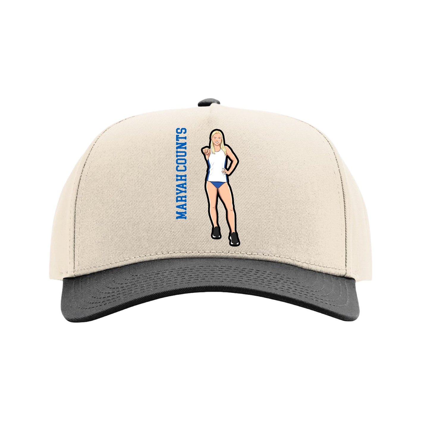 Full Fabric Five-Panel Champ Cap — Name Vertical in Cream/Black