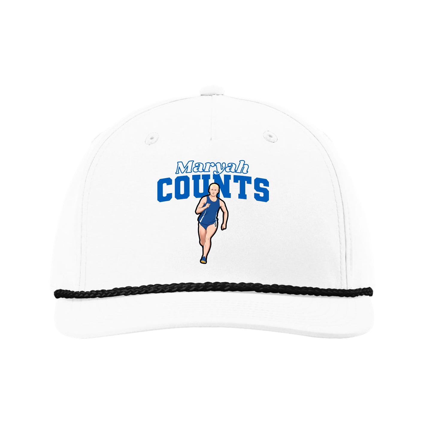 Five-Panel Classic Rope Cap — Name Arch in White