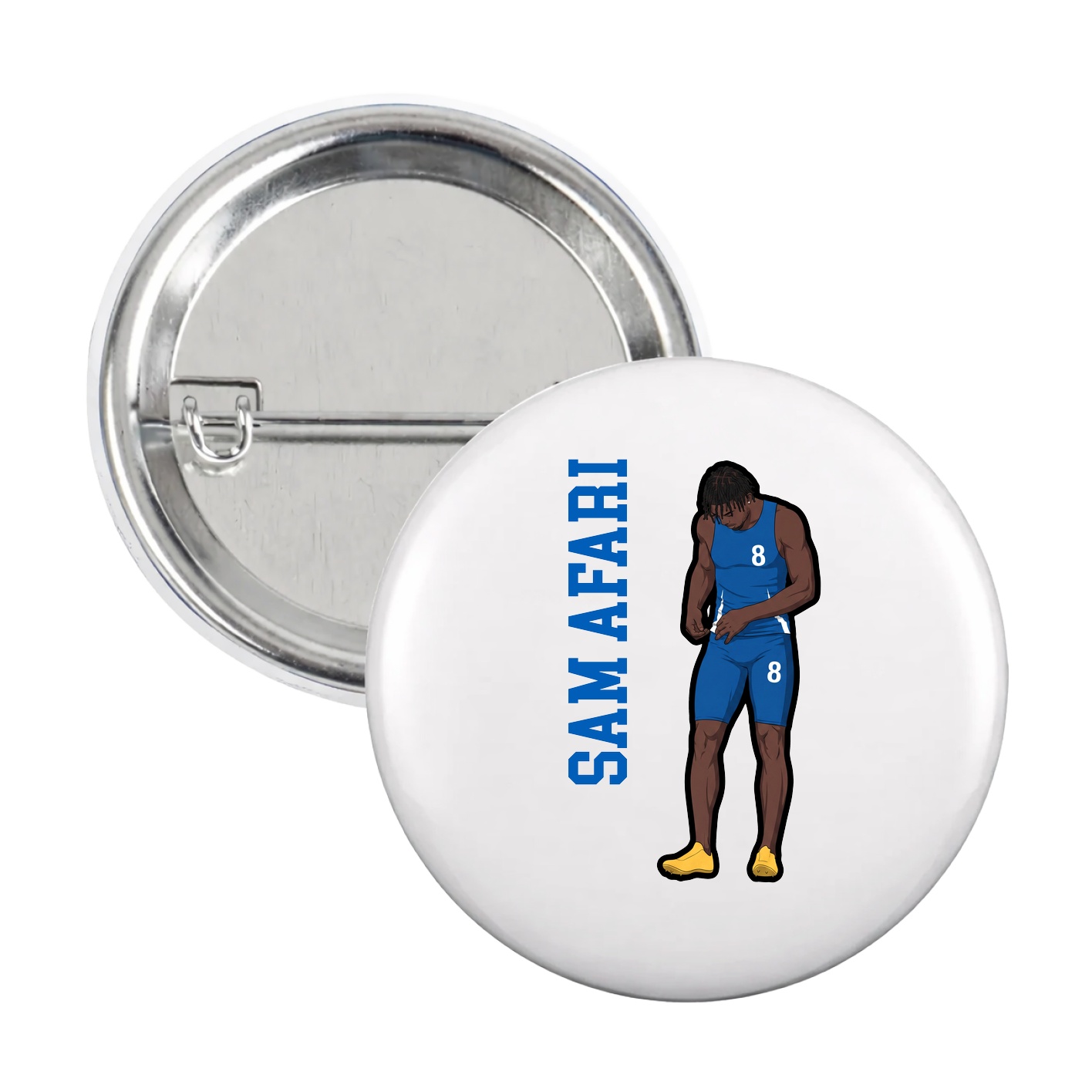 Game Day Button — Name Vertical in White