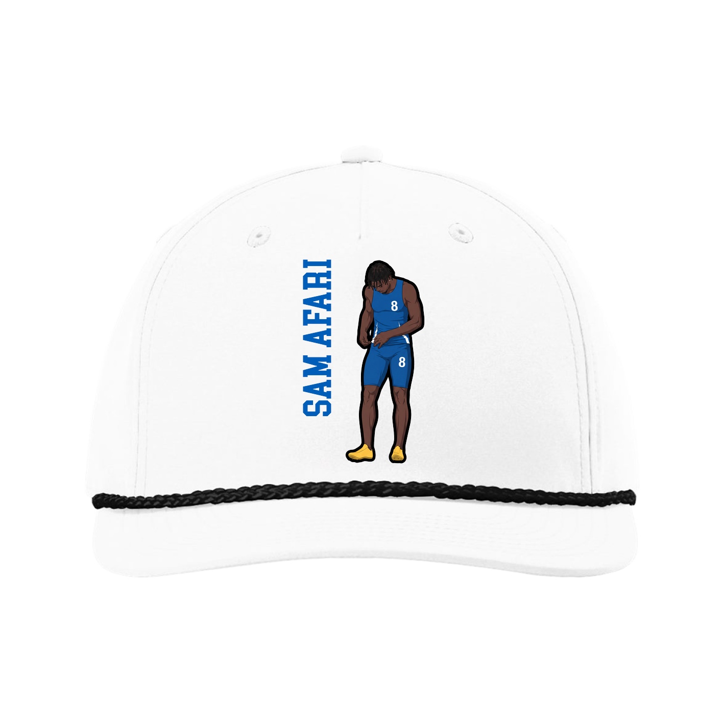 Five-Panel Classic Rope Cap — Name Vertical in White
