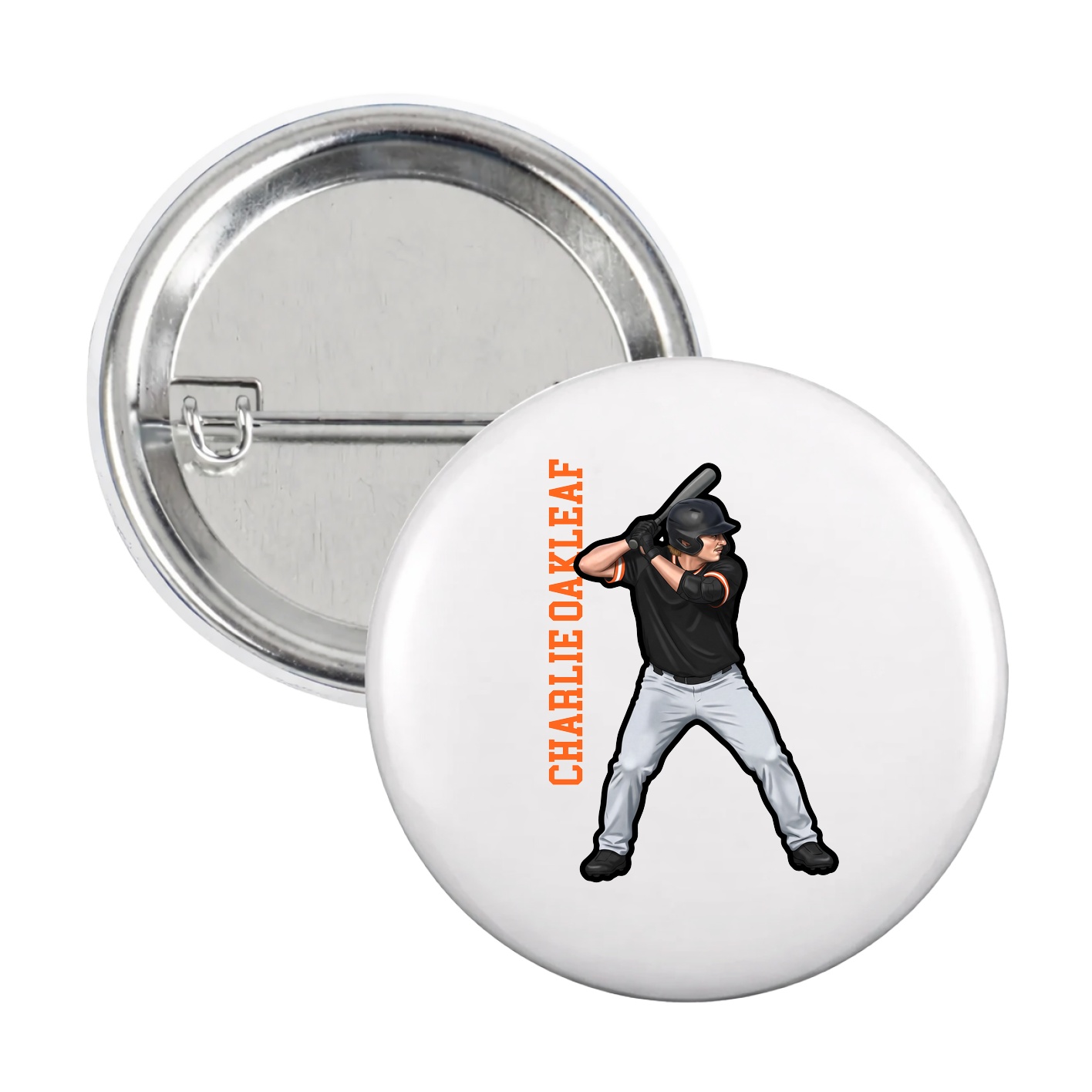 Game Day Button — Name Vertical in White