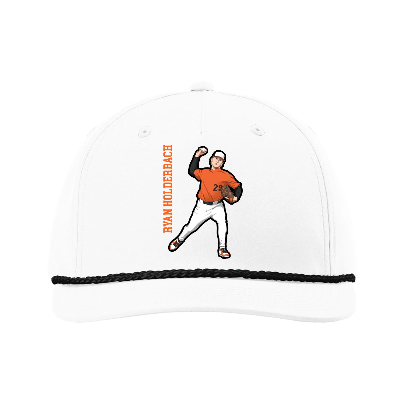 Five-Panel Classic Rope Cap — Name Vertical in White