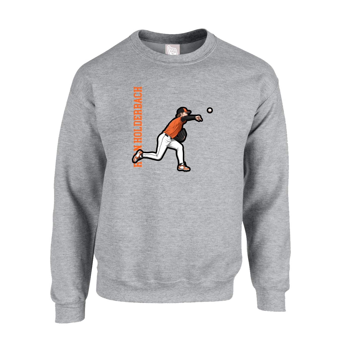 Fleece Crew — Name Vertical in Grey