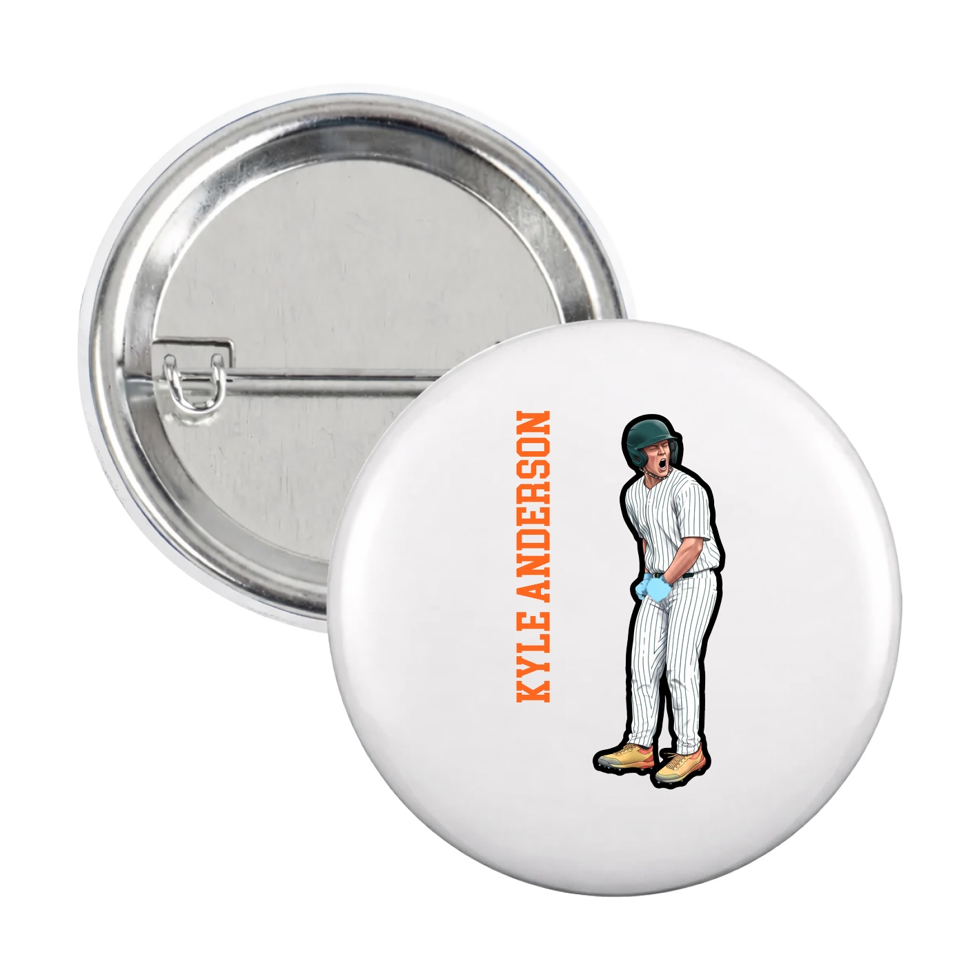 Game Day Button — Name Vertical in White