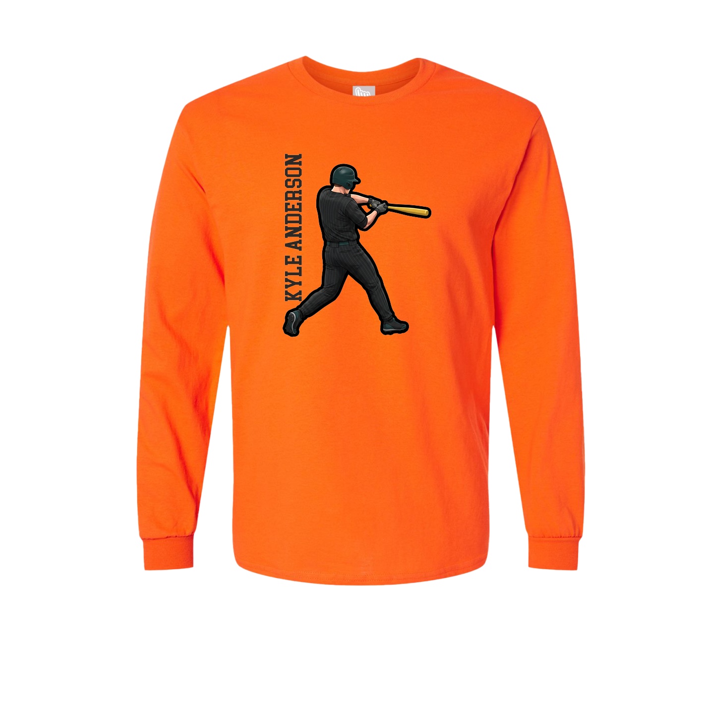 Long Sleeve Tee — Name Vertical in Orange