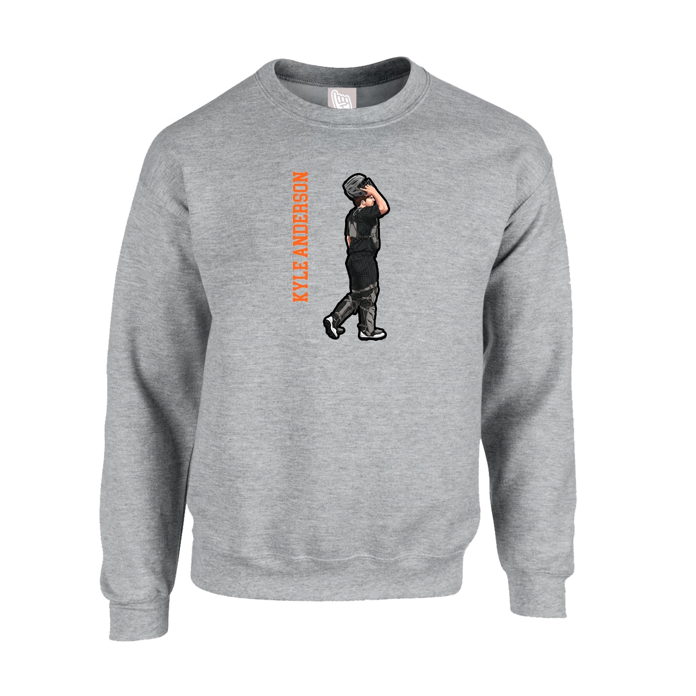 Fleece Crew — Name Vertical in Grey