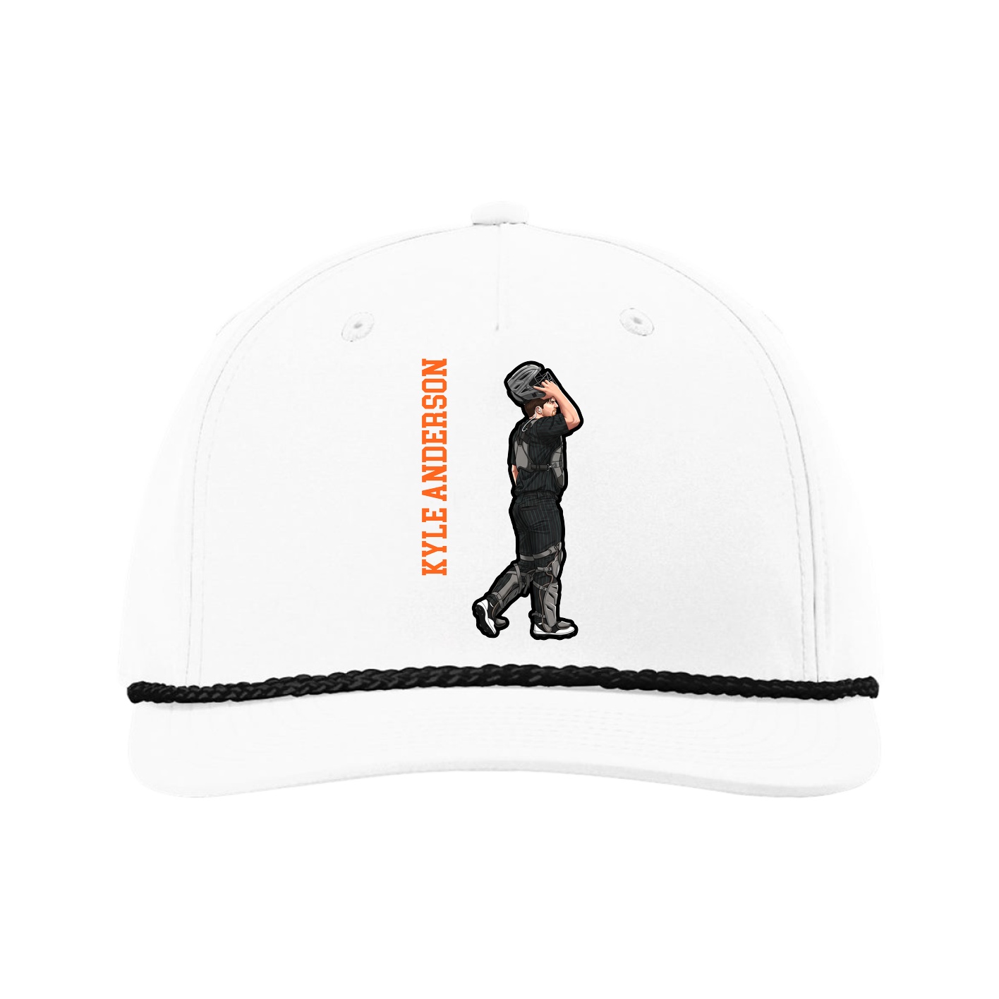 Five-Panel Classic Rope Cap — Name Vertical in White