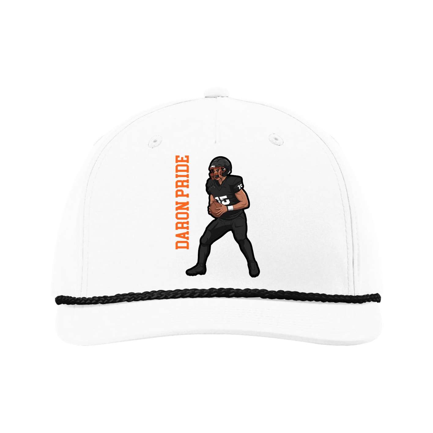 Five-Panel Classic Rope Cap — Name Vertical in White