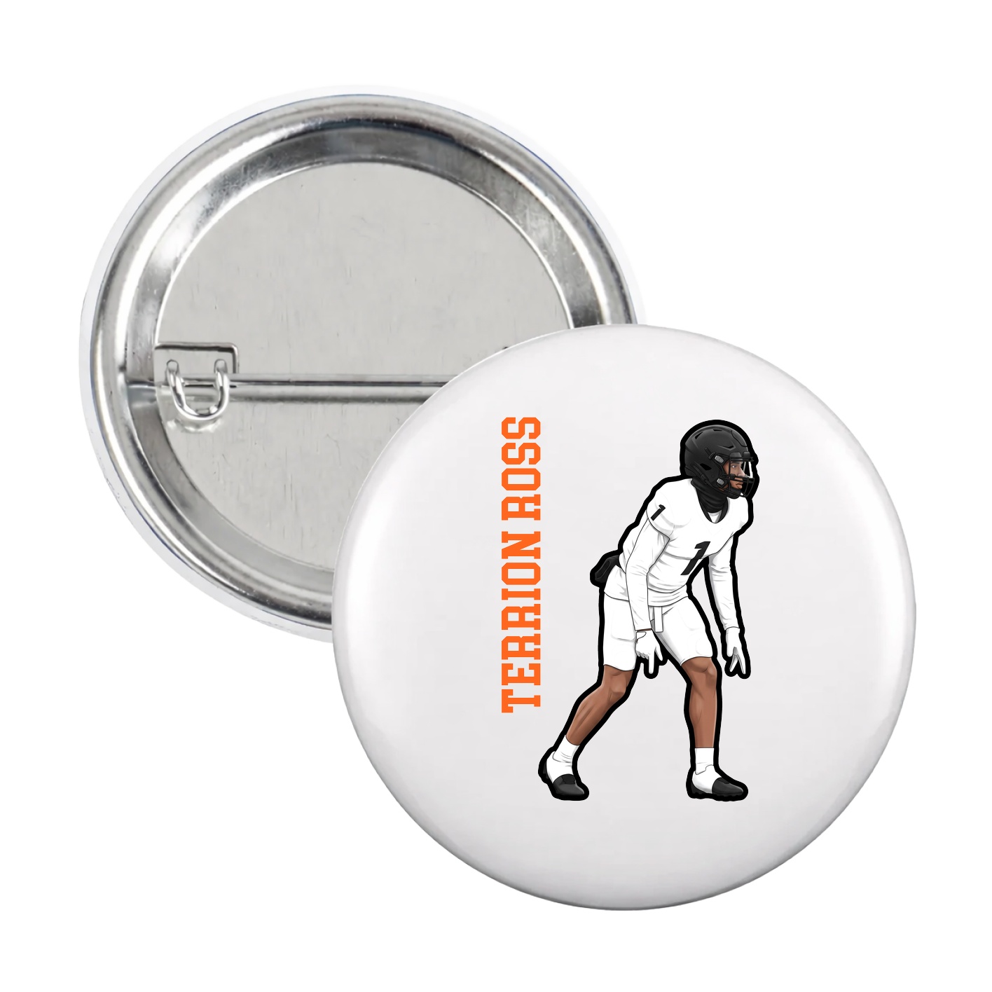 Game Day Button — Name Vertical in White