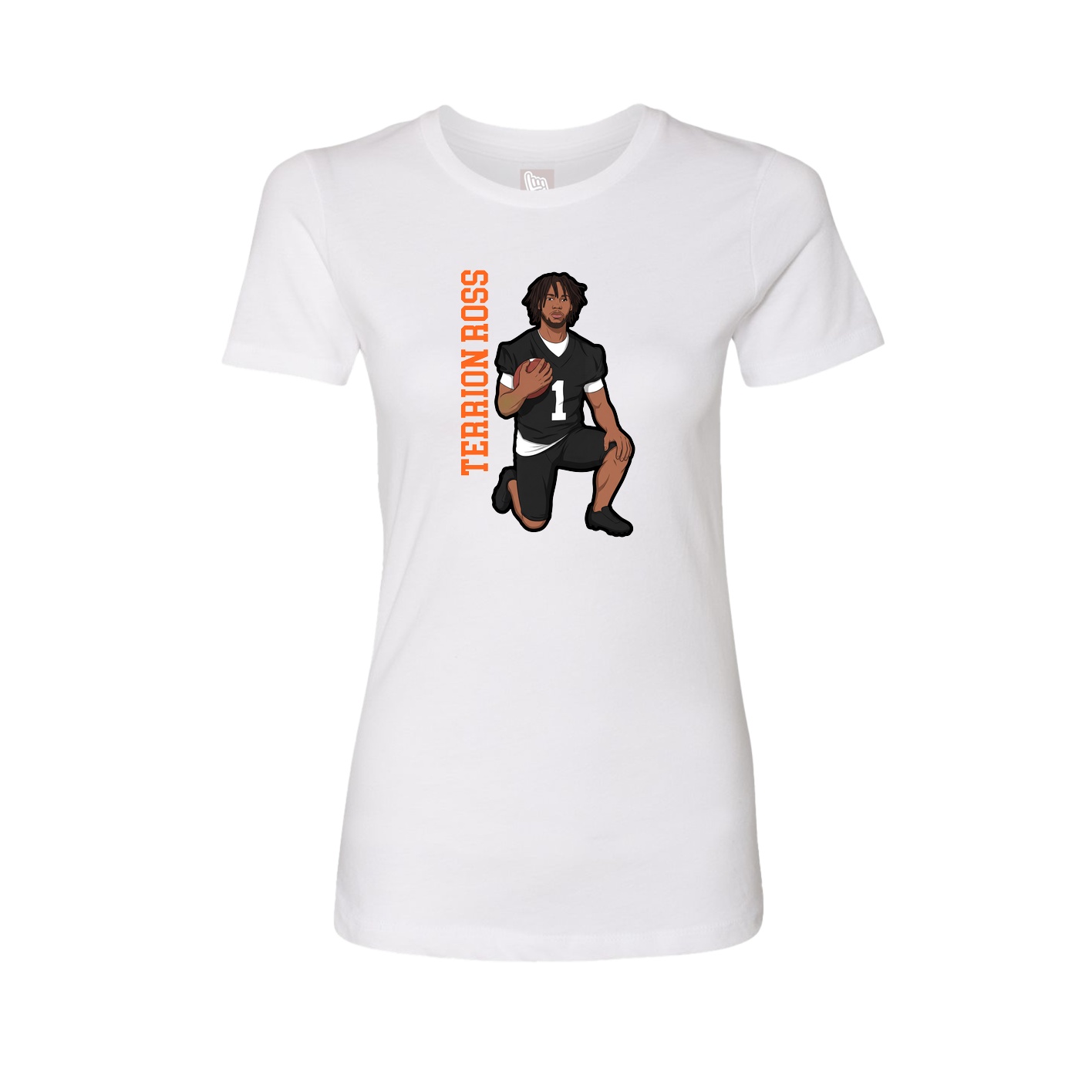 Womens Tee — Name Vertical in White