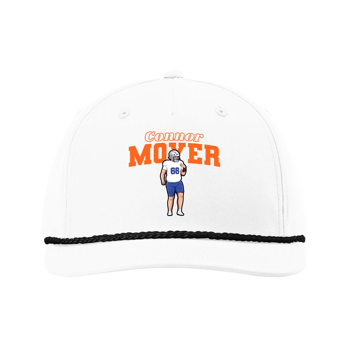 Five-Panel Classic Rope Cap — Name Arch in White
