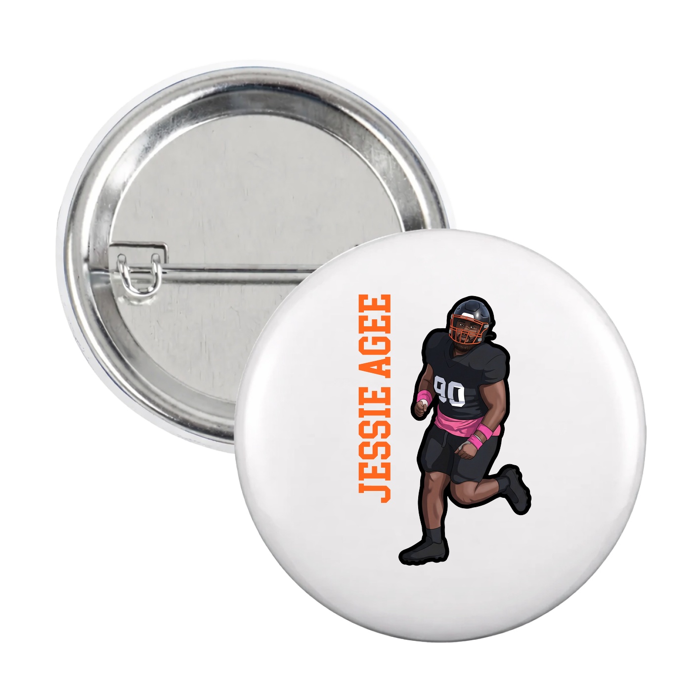 Game Day Button — Name Vertical in White