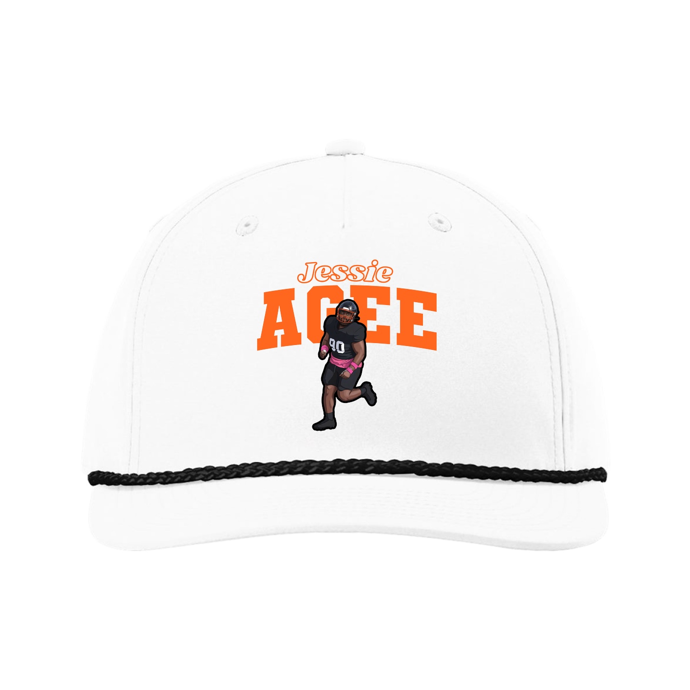 Five-Panel Classic Rope Cap — Name Arch in White