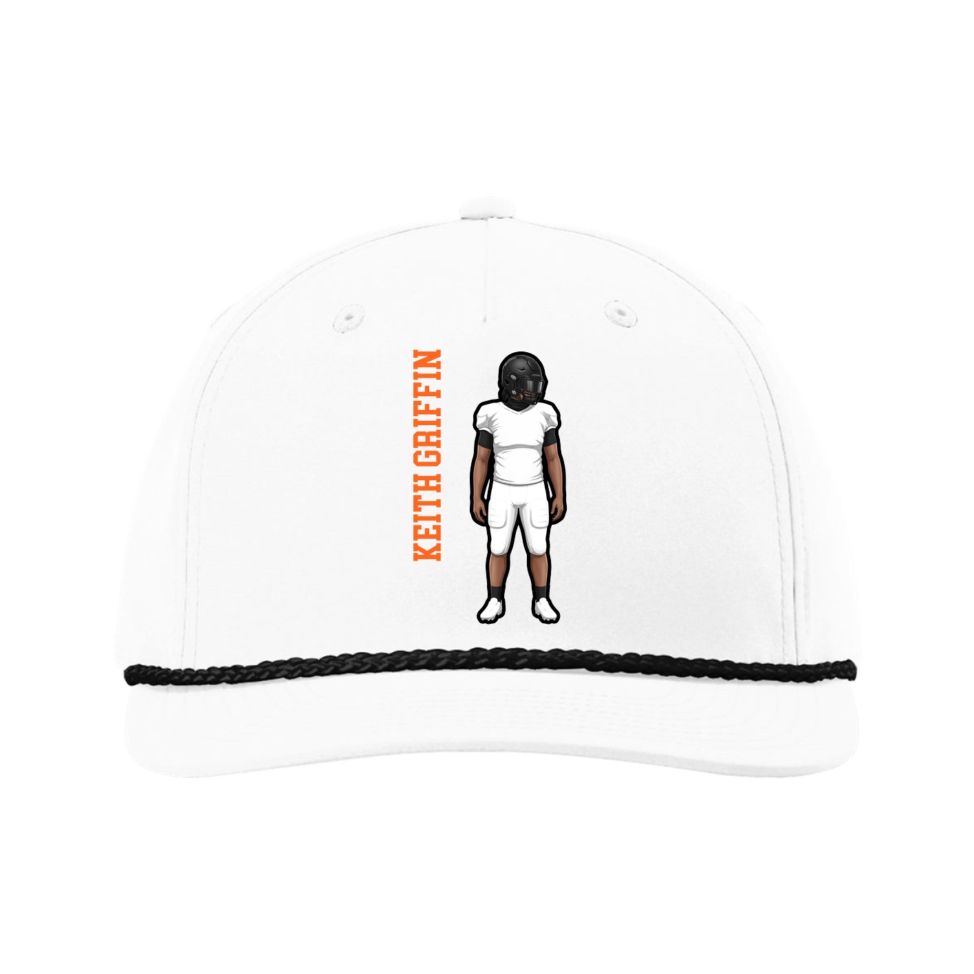 Five-Panel Classic Rope Cap — Name Vertical in White